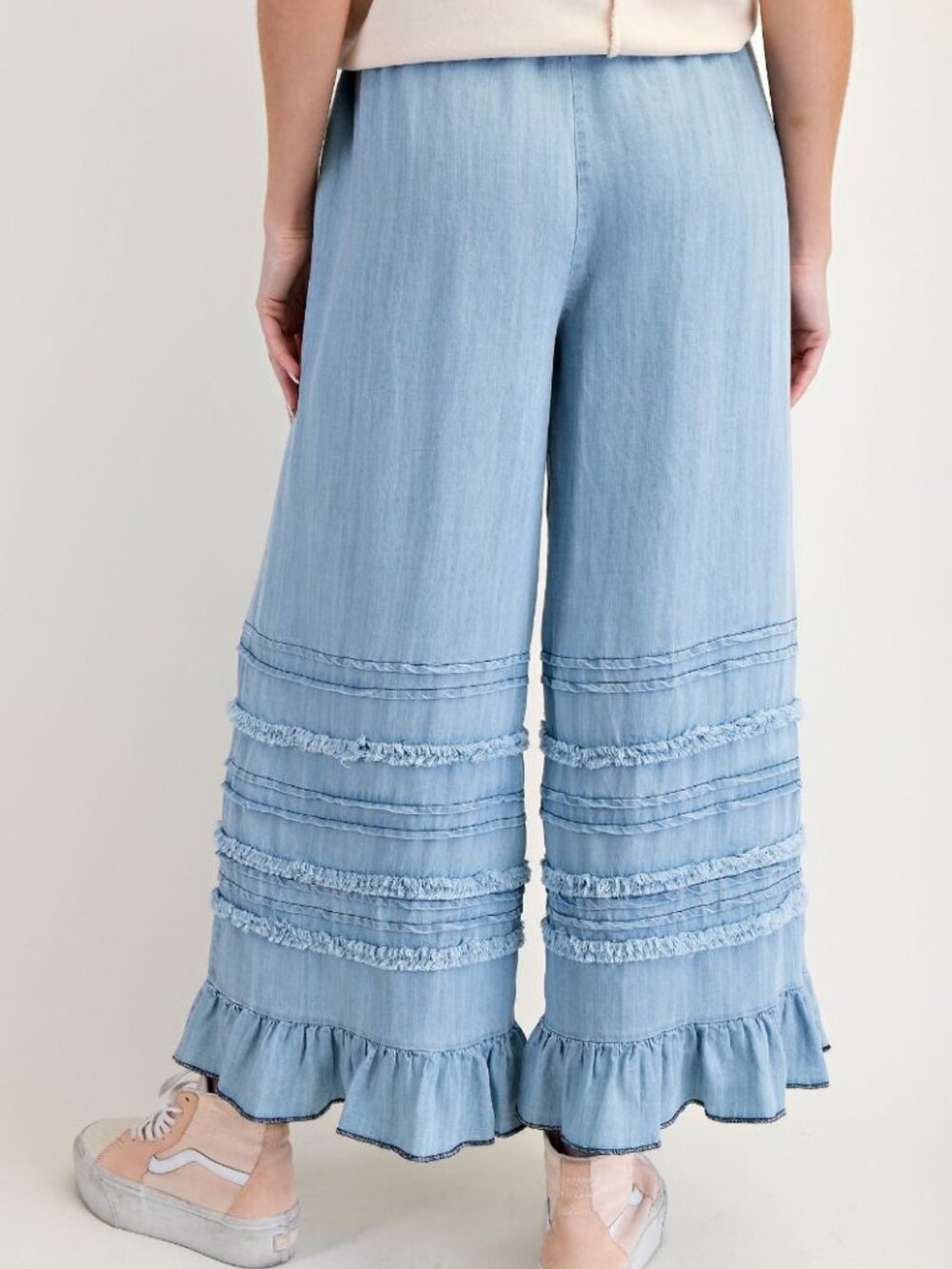 EASEL SELF FRAY WASHED CHAMBRAY PANTS 100% TENCEL - Picture 4 of 4